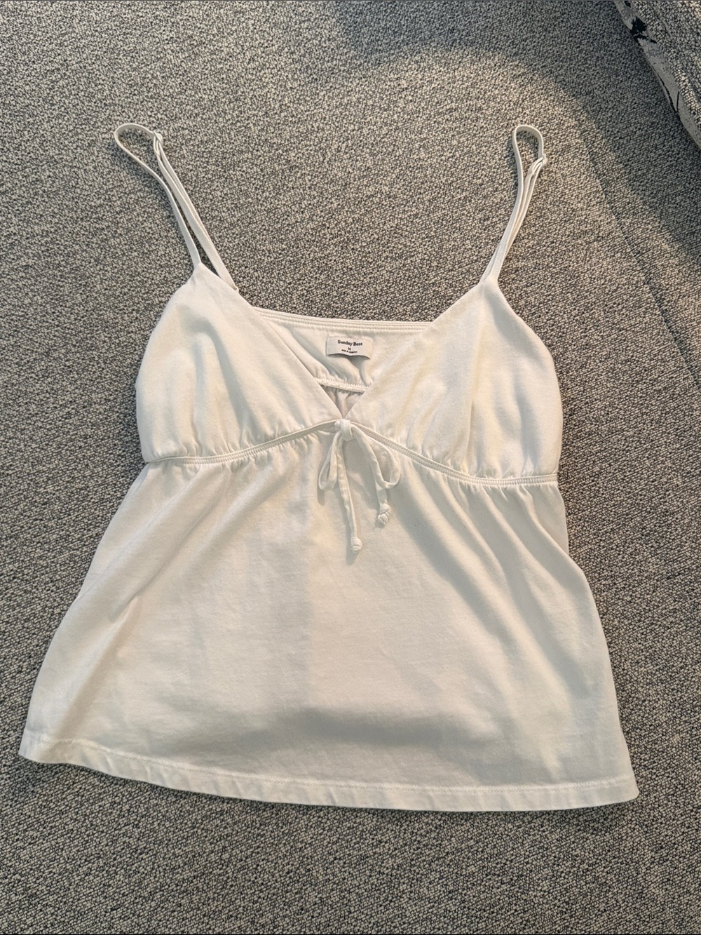 Sunday Best White Tie-Front Spaghetti Strap Tank Top